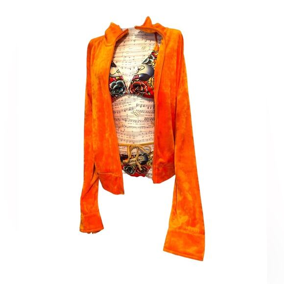 BCBGMaxAzria Vintage Orange Velour Zip Cover Jacket size Large - Picture 5 of 11